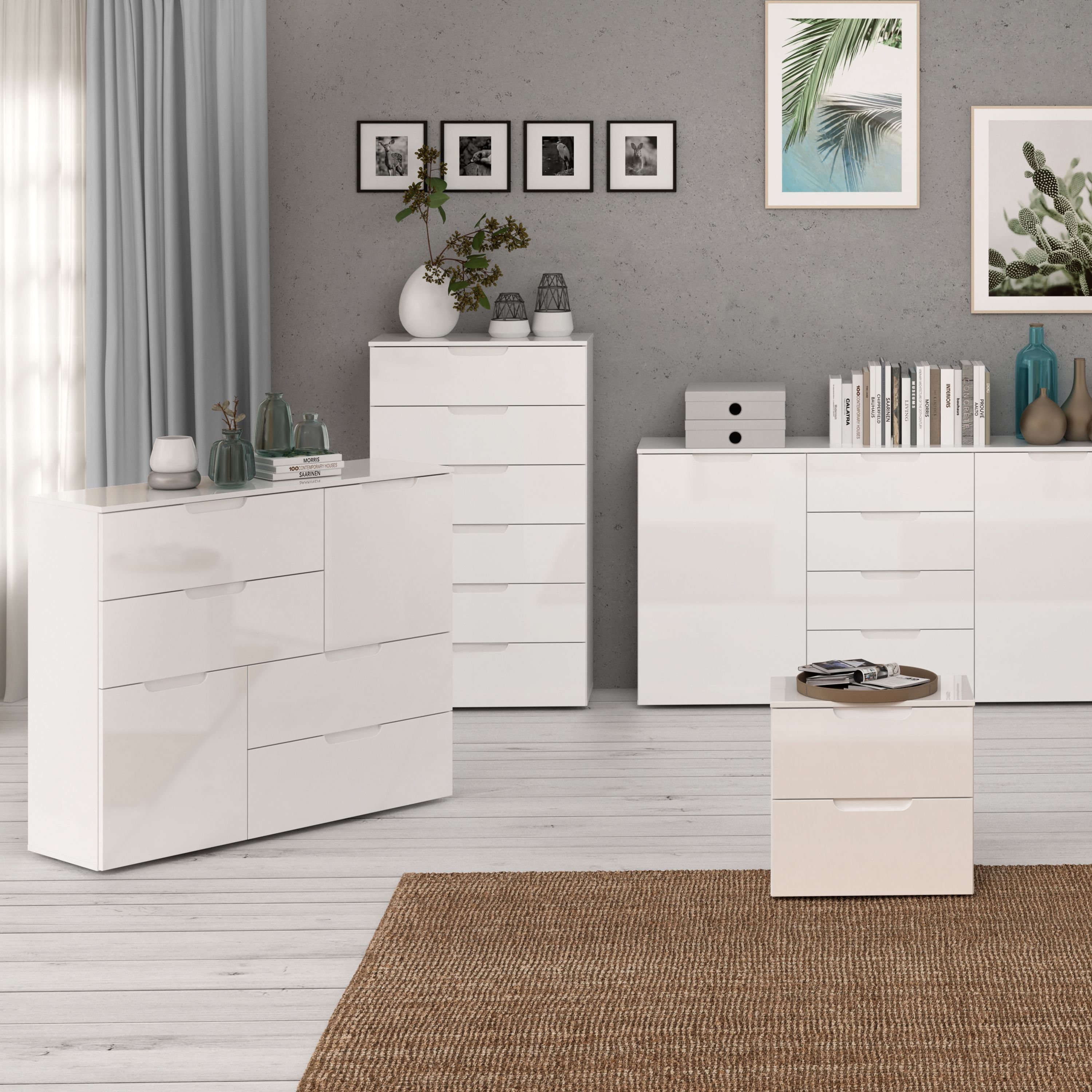 Sienna 2 Door 4 Drawer Abstract Chest Of Drawers White/White High Gloss - Price Crash Furniture