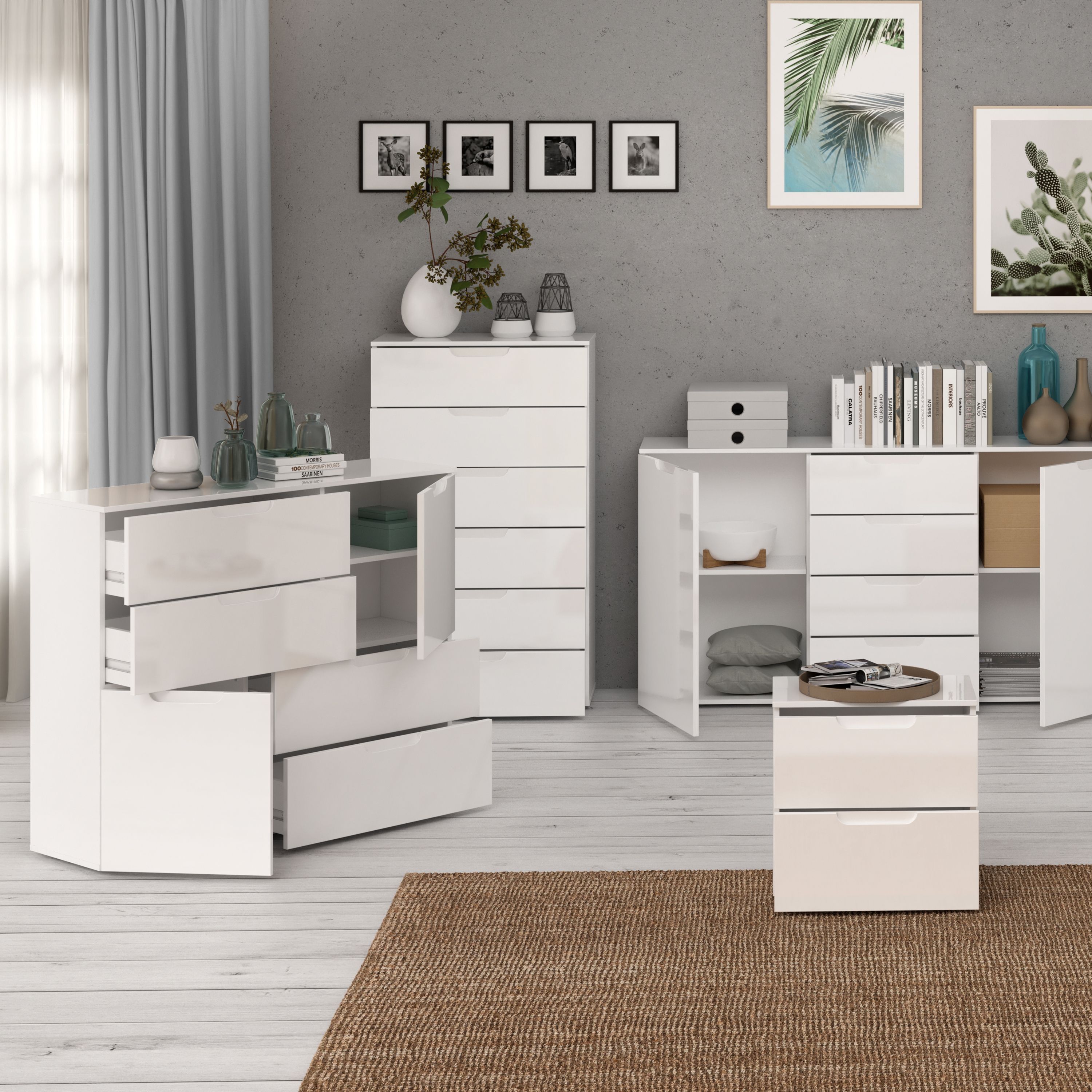 Sienna 2 Door 4 Drawer Abstract Chest Of Drawers White/White High Gloss - Price Crash Furniture