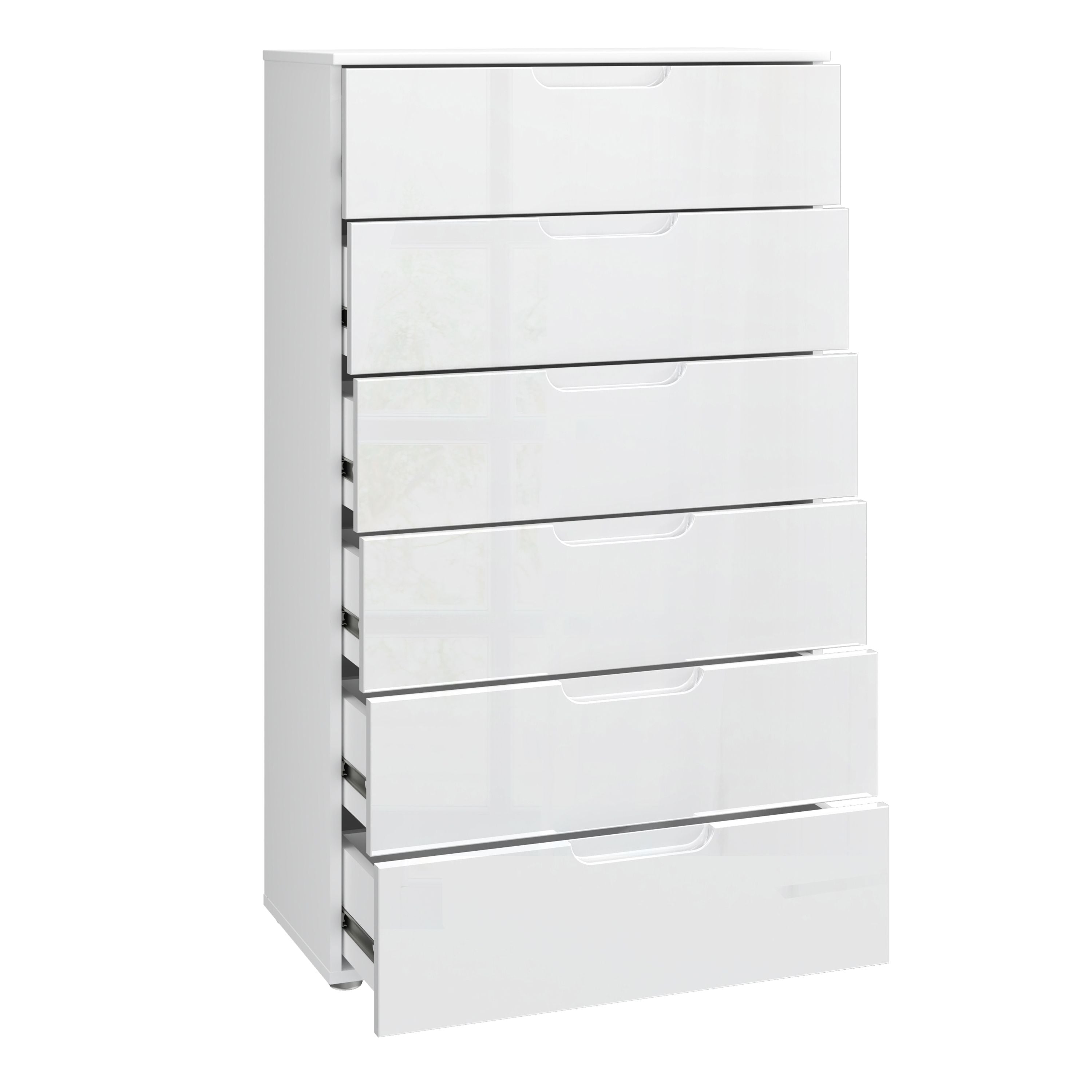 Sienna Modern 6 Drawer Chest Of Drawers InWhite High Gloss - Price Crash Furniture