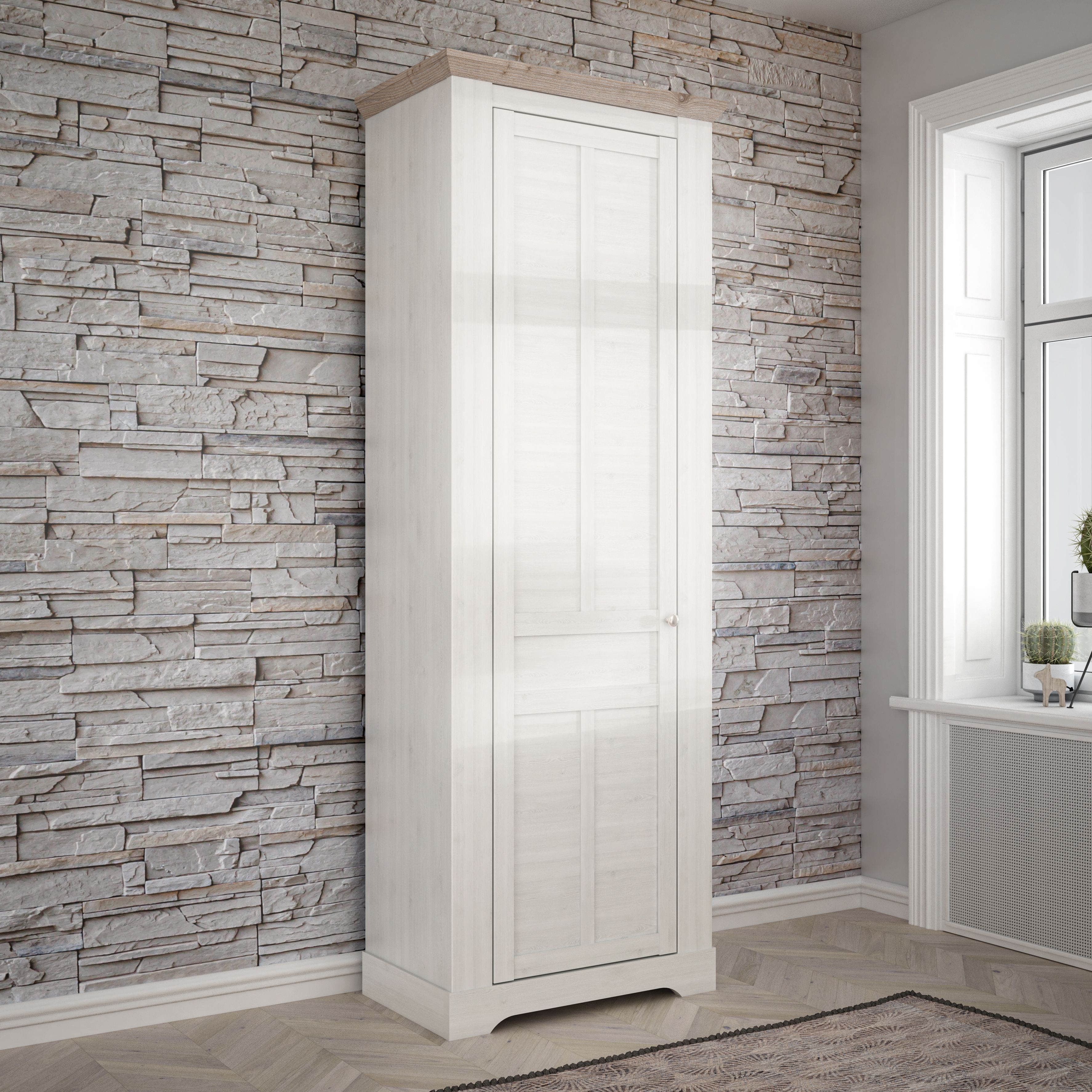 Illopa Hallway Single Wardrobe Tall Cupboard In Oak & White - Price Crash Furniture