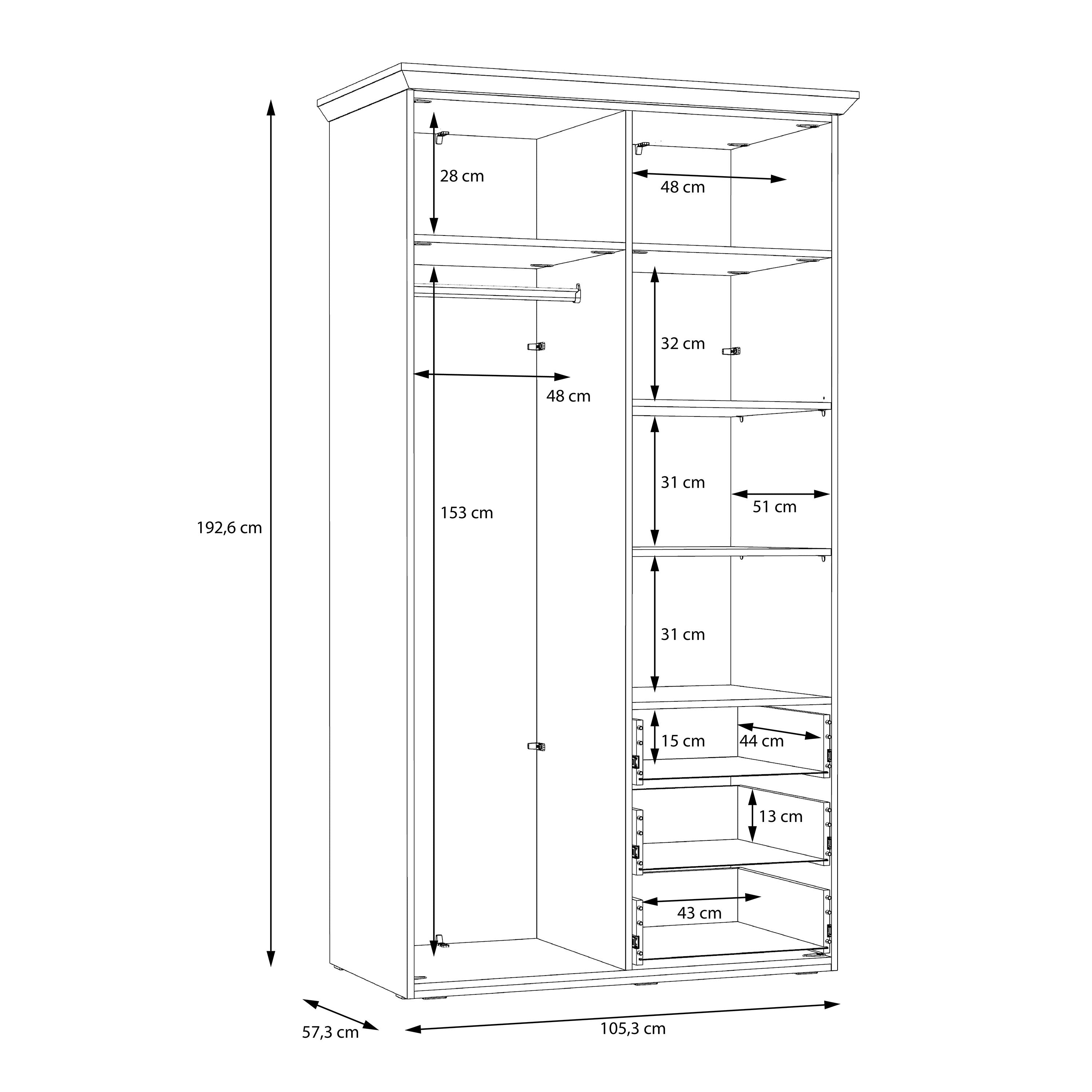 Iloppa 2 Door 3 Drawer Wardrobe In Oak & White - Price Crash Furniture