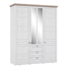 Iloppa 3 Door 3 Drawer Mirrored Wardrobe In Oak & White - Price Crash Furniture