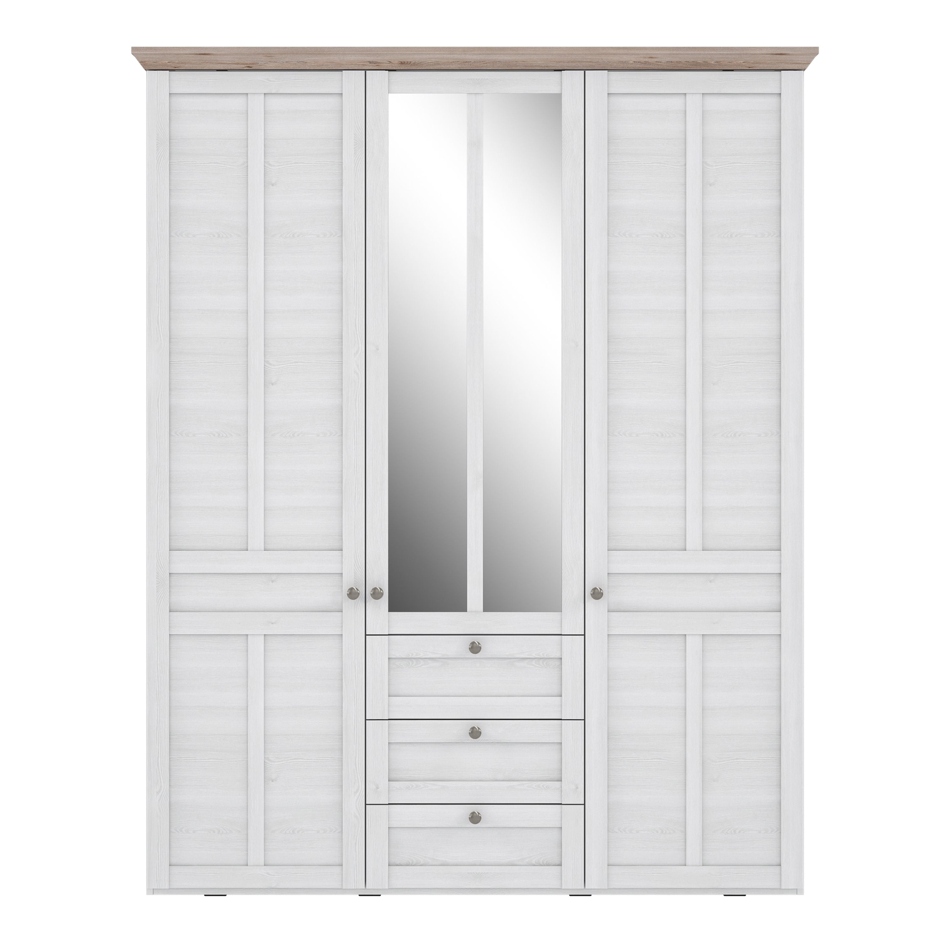 Iloppa 3 Door 3 Drawer Mirrored Wardrobe In Oak & White - Price Crash Furniture