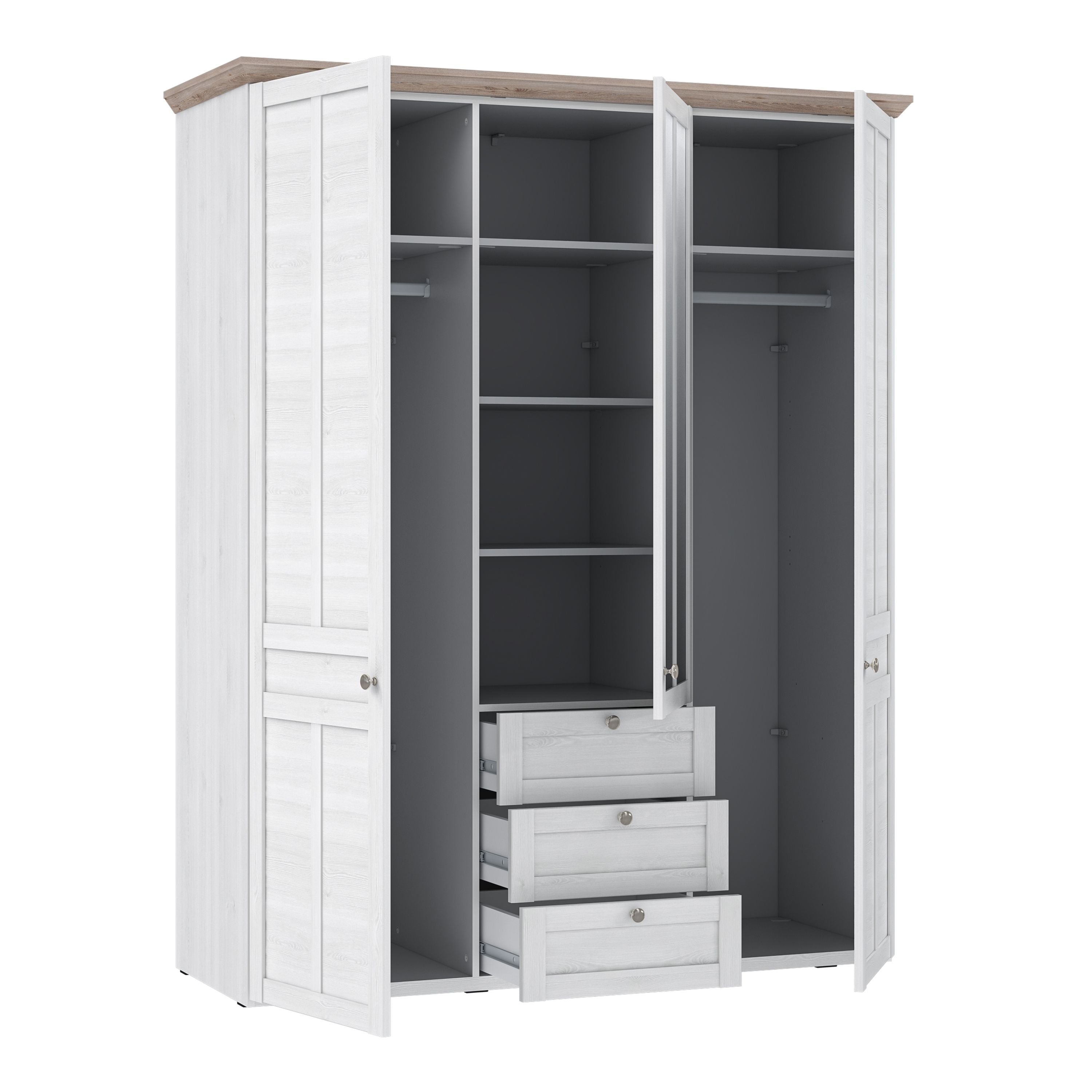 Iloppa 3 Door 3 Drawer Mirrored Wardrobe In Oak & White - Price Crash Furniture