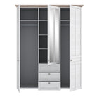 Iloppa 3 Door 3 Drawer Mirrored Wardrobe In Oak & White - Price Crash Furniture