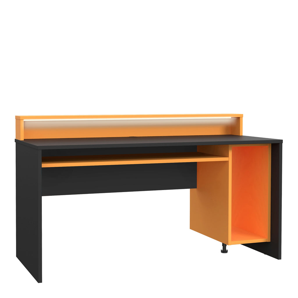 Tezaur Gaming Desk With LED In Matt Black/Orange - Price Crash Furniture