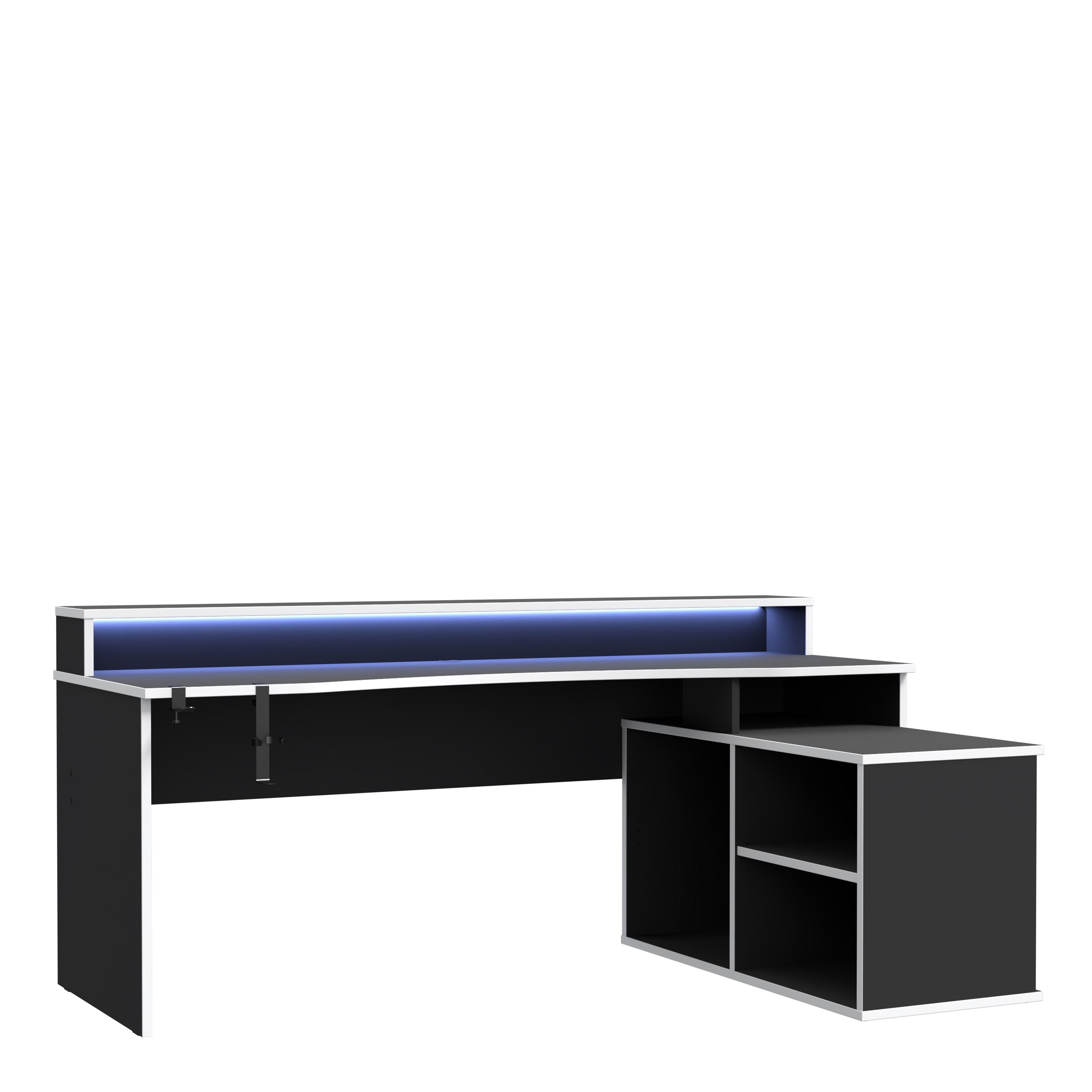 Tezaur Gaming Desk With LED In Black & White - Price Crash Furniture