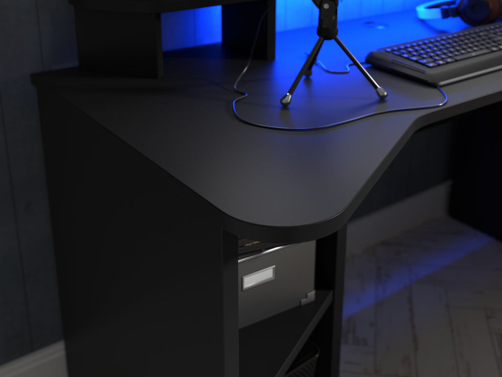 Tezaur Gaming Desk With LED In Matt Black - Price Crash Furniture