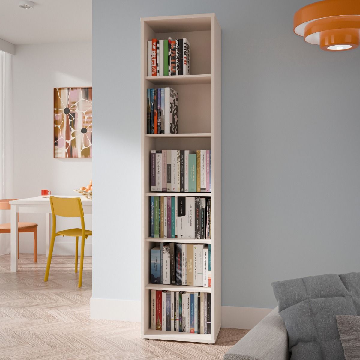 Alice Springs Tall Narrow Bookcase With 5 Shelves In Sand