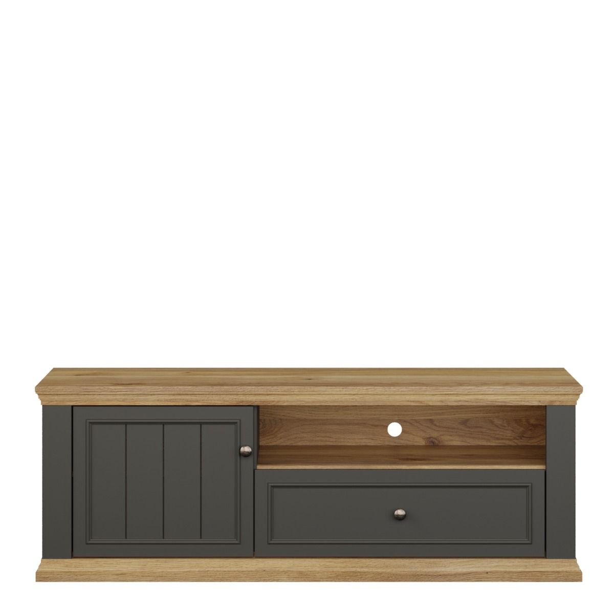 Pontypool TV Cabinet With Drawer & Open Shelf In Grey And Mauvella Oak
