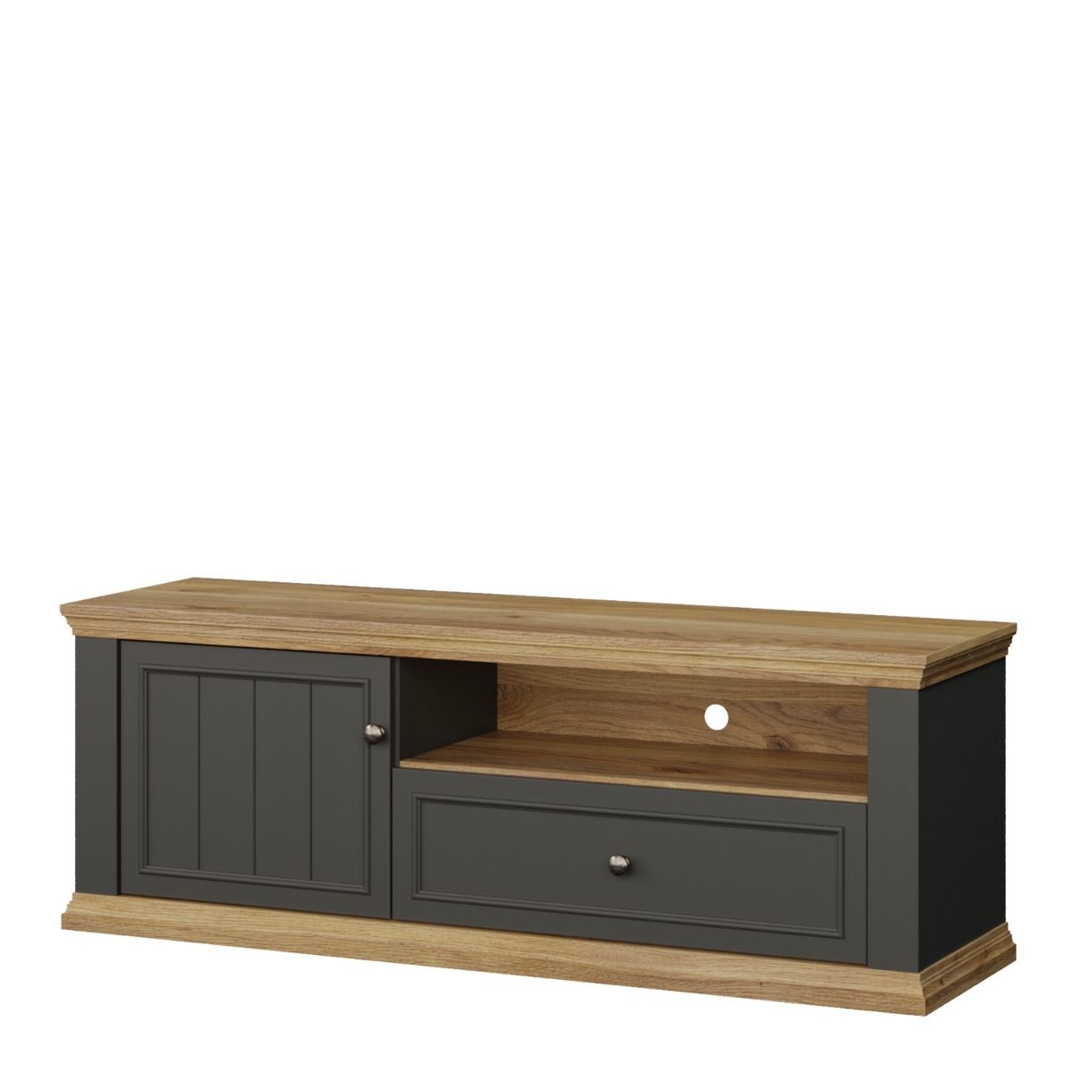 Pontypool TV Cabinet With Drawer & Open Shelf In Grey And Mauvella Oak