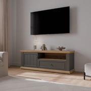 Pontypool TV Cabinet With Drawer & Open Shelf In Grey And Mauvella Oak