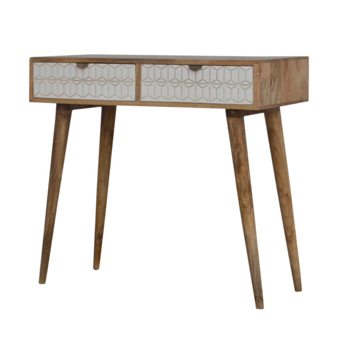 Sleek White Painted Carved Drawer Front Console Table