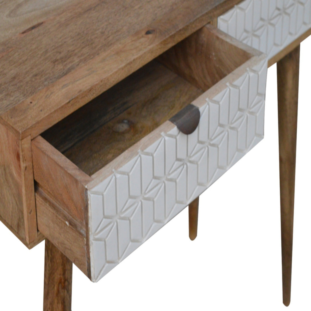 Sleek White Painted Carved Drawer Front Console Table