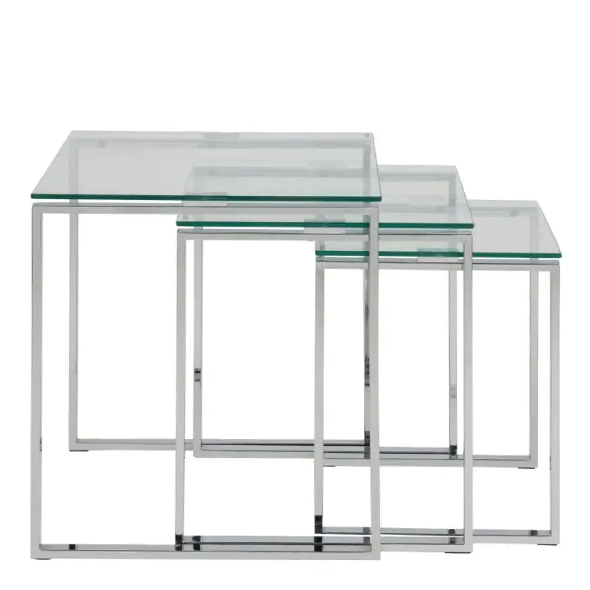 Katrine Modern Nest Of Tables With Glass Top Set Of 3 - Price Crash Furniture
