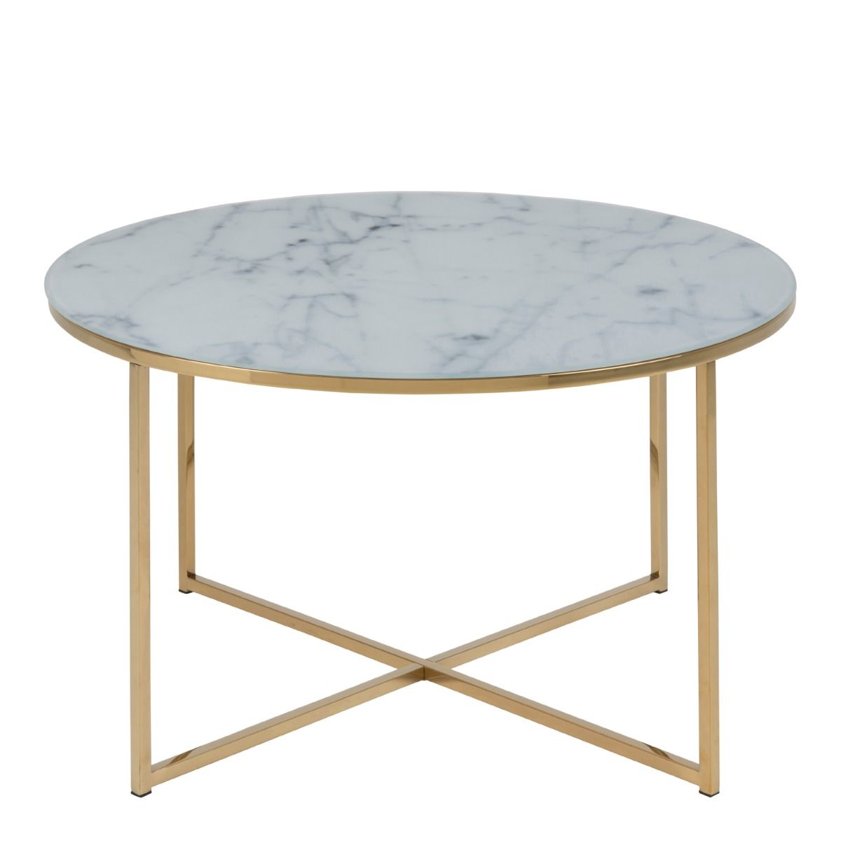 Alisma Round Coffee Table With White Marble Top & Gold Legs - Price Crash Furniture