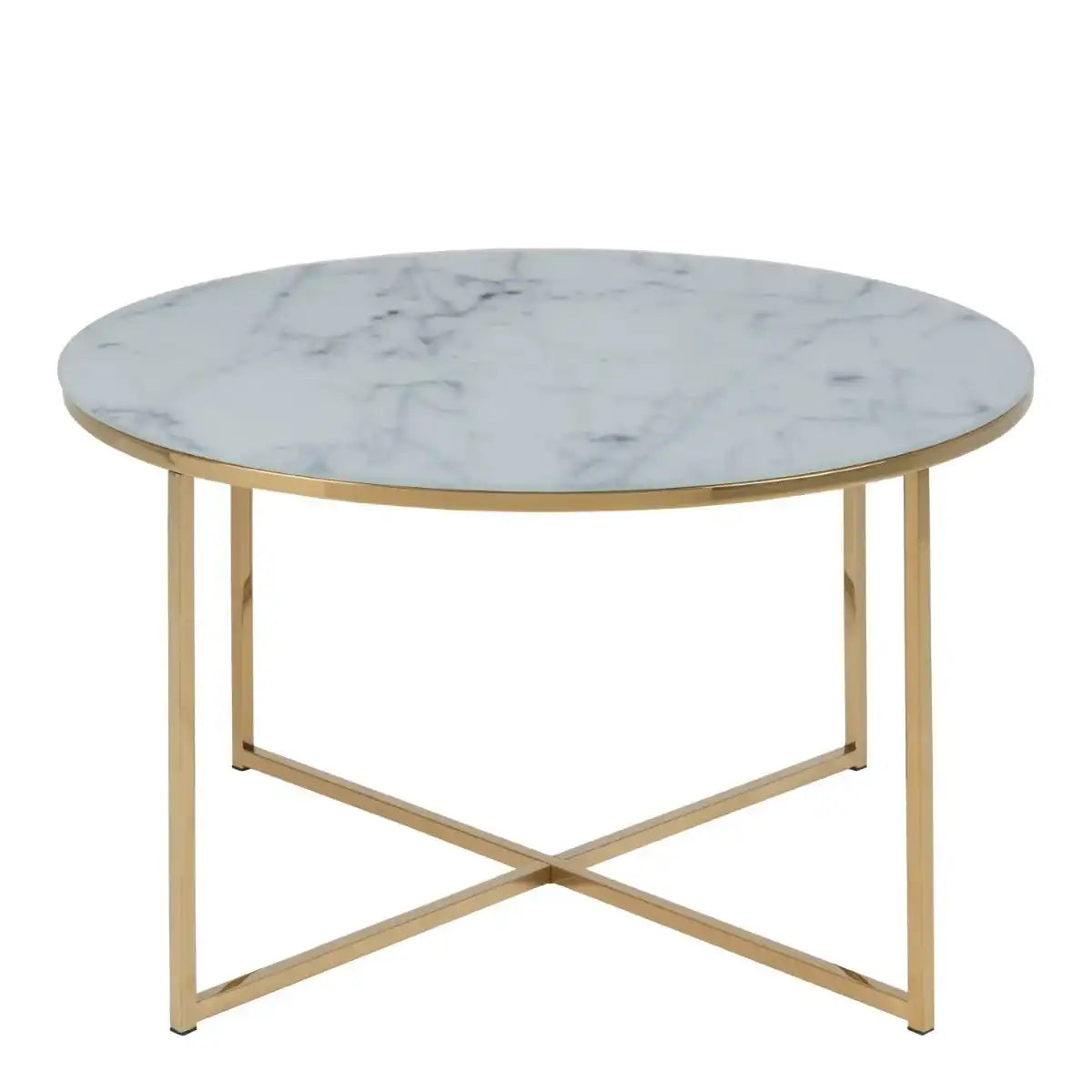 Alisma Round Coffee Table With White Marble Top & Gold Legs - Price Crash Furniture