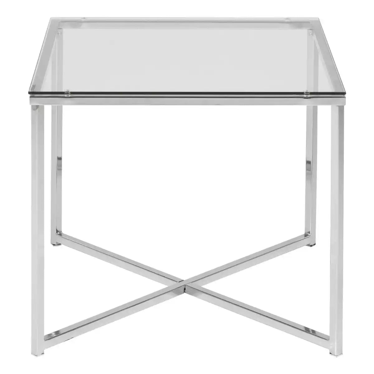 Cross Square Metal Side Table With Glass Top - Price Crash Furniture