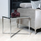 Cross Square Metal Side Table With Glass Top - Price Crash Furniture