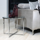 Cross Round Metal Side Table With Glass Top - Price Crash Furniture