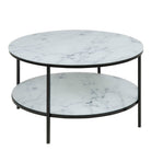 Alisma Round Coffee Table With Shelf and Marble Effect Top & Black Legs - Price Crash Furniture