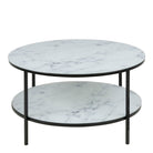 Alisma Round Coffee Table With Shelf and Marble Effect Top & Black Legs - Price Crash Furniture