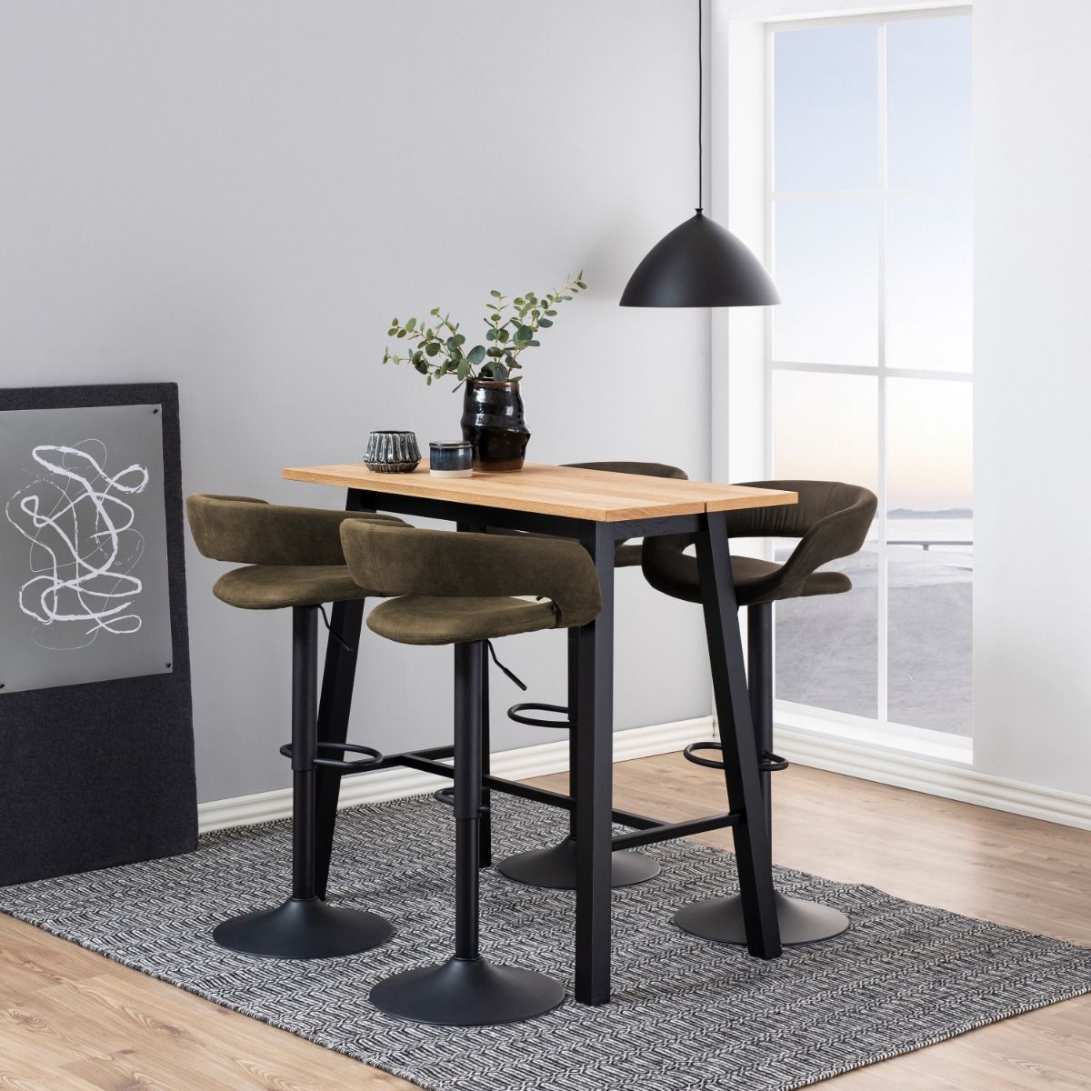 Chara Bar Table In Black & Oak - Price Crash Furniture