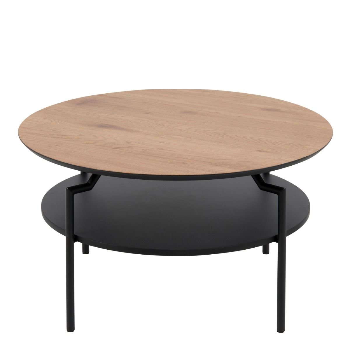 Goldington Round Coffee Table With Oak Top & Black Legs - Price Crash Furniture