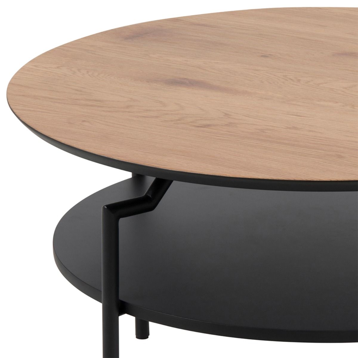 Goldington Round Coffee Table With Oak Top & Black Legs - Price Crash Furniture