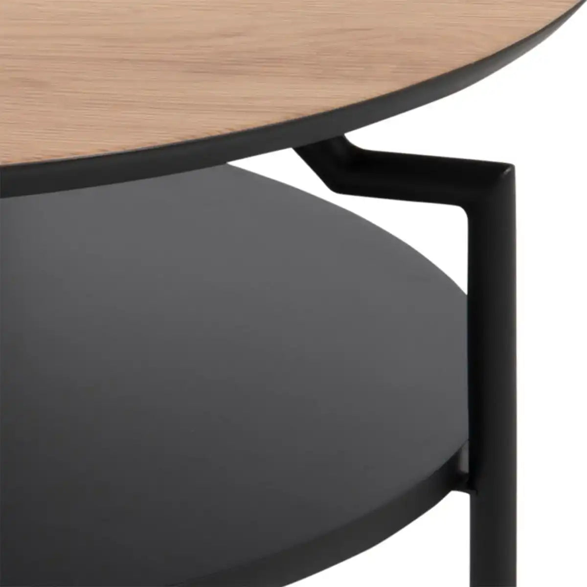 Goldington Round Coffee Table With Oak Top & Black Legs - Price Crash Furniture