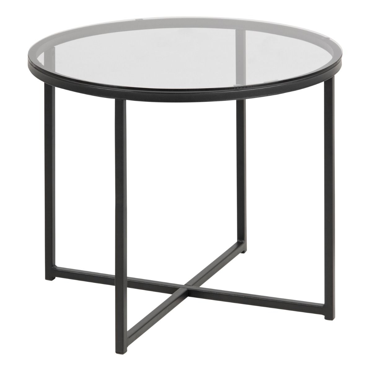 Cross Round Metal Side Table With Smoked Glass Top - Price Crash Furniture