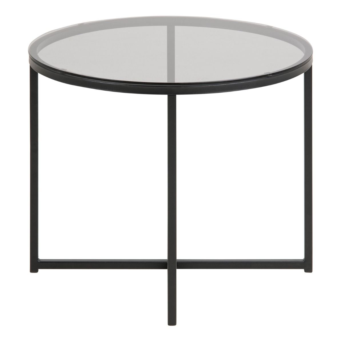 Cross Round Metal Side Table With Smoked Glass Top - Price Crash Furniture