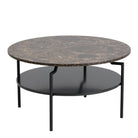 Goldington Round Coffee Table Brown Marble Effect & Black Legs - Price Crash Furniture