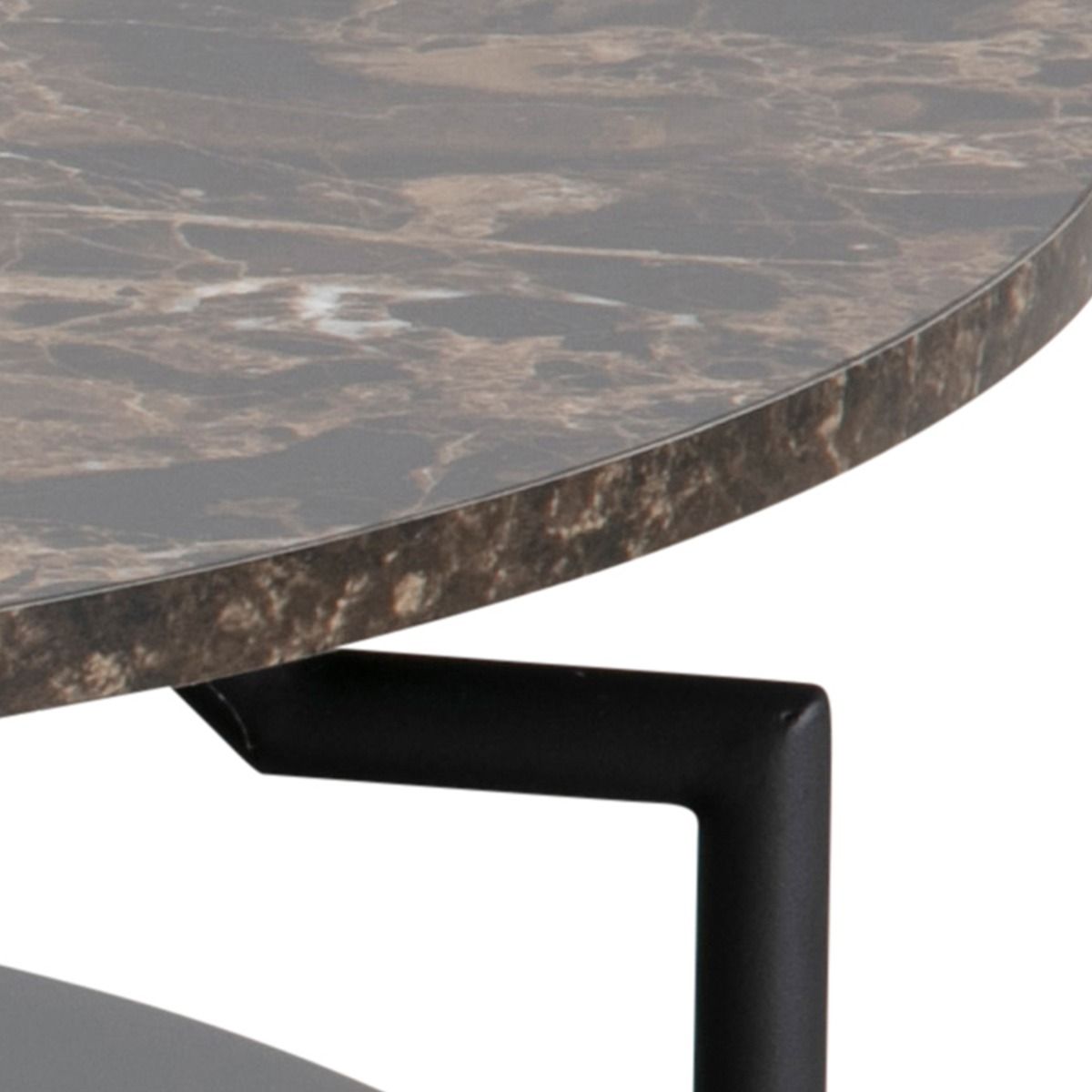 Goldington Round Coffee Table Brown Marble Effect & Black Legs - Price Crash Furniture