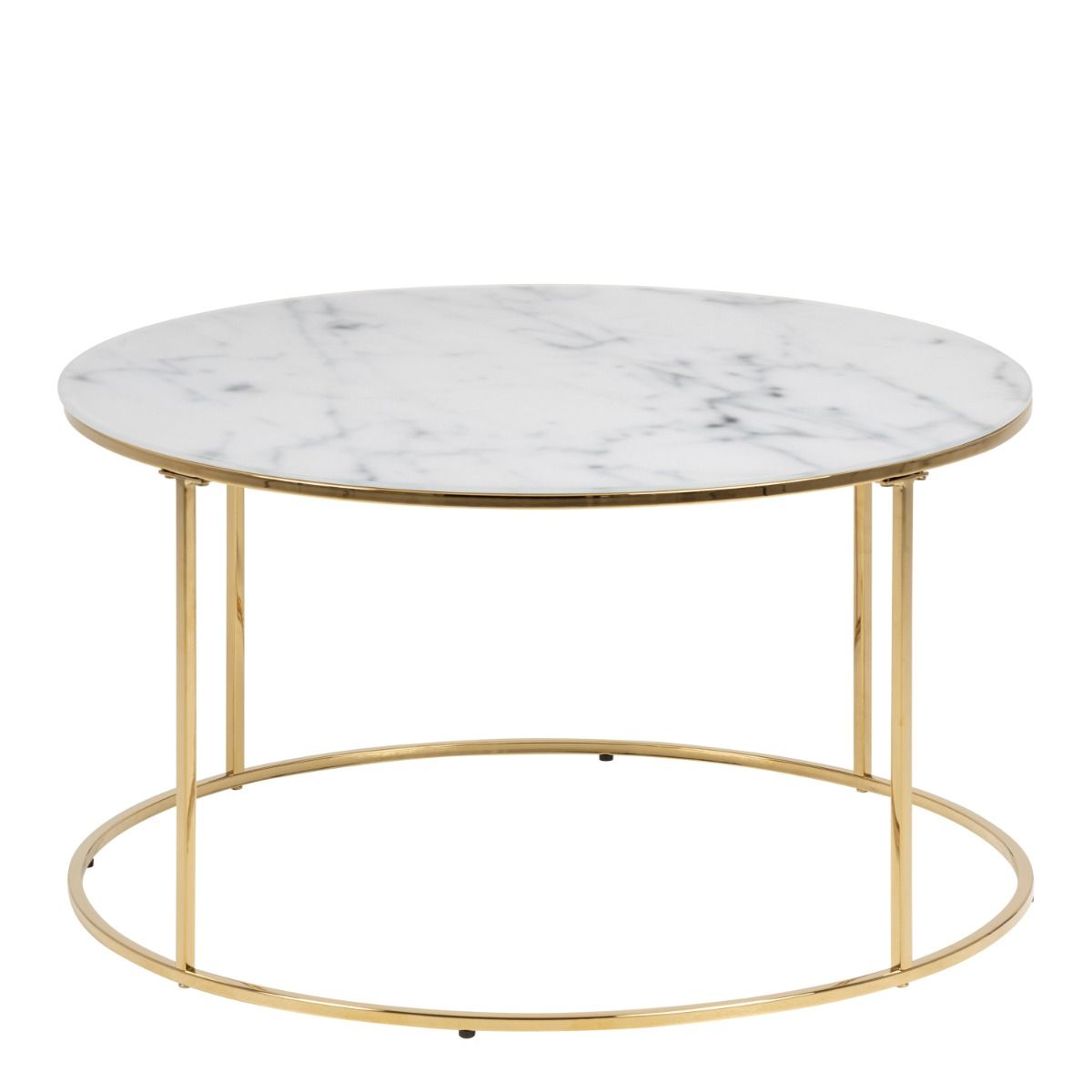 Bolton A1 Round Coffee Table White Marble Effect Glass & Gold Base - Price Crash Furniture