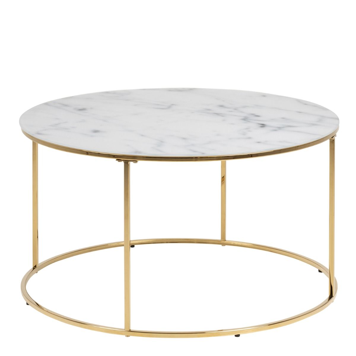 Bolton A1 Round Coffee Table White Marble Effect Glass & Gold Base - Price Crash Furniture