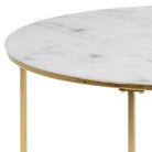 Bolton A1 Round Coffee Table White Marble Effect Glass & Gold Base - Price Crash Furniture