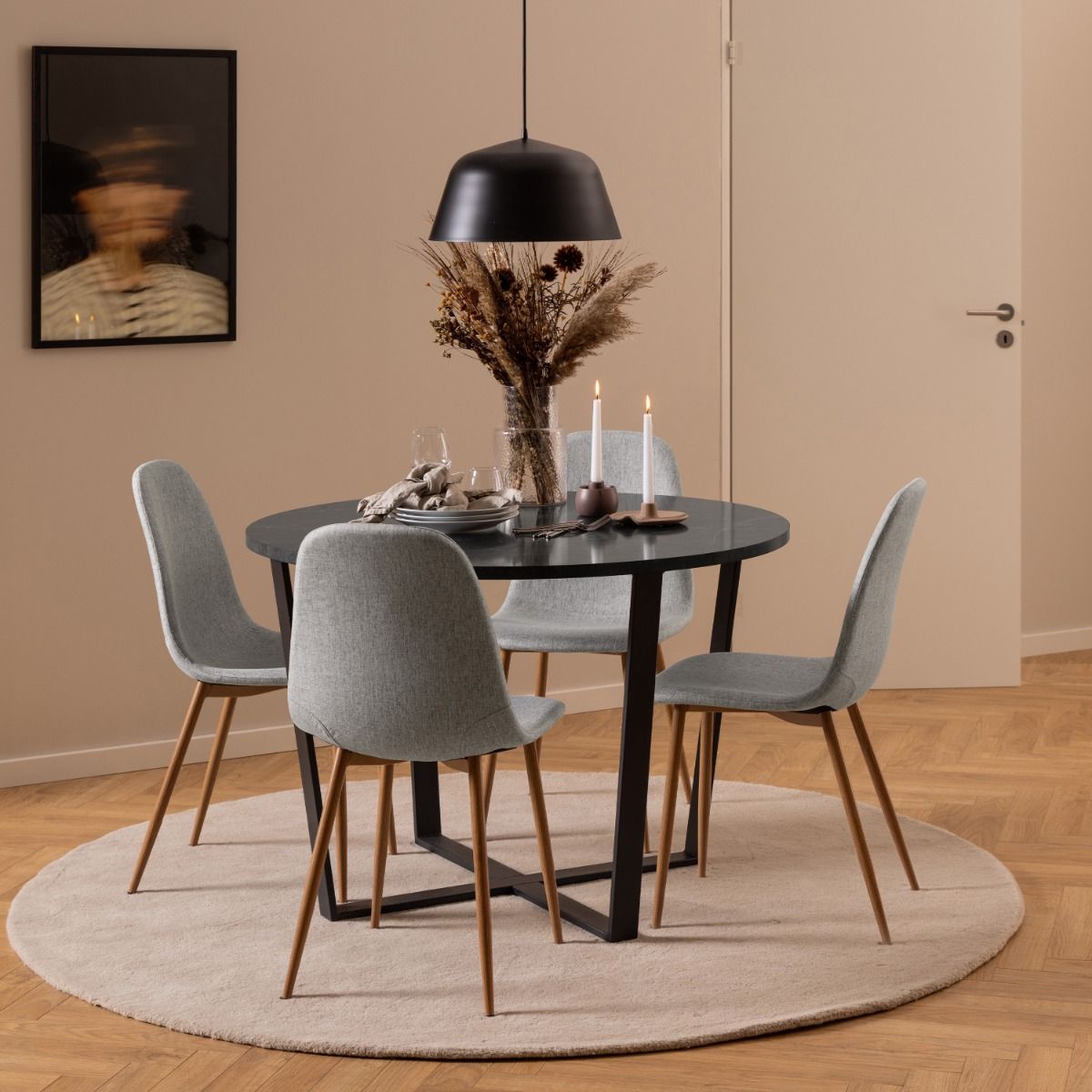 Amble Round Dining Table With Black Marble Effect Top - Price Crash Furniture