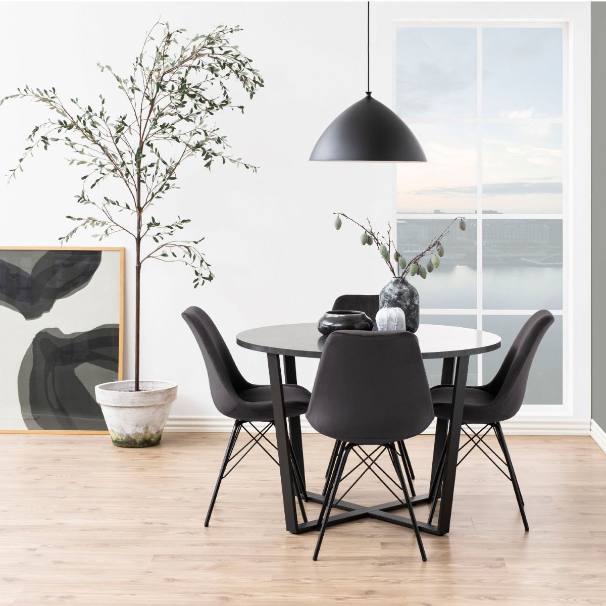 Amble Round Dining Table With Black Marble Effect Top - Price Crash Furniture