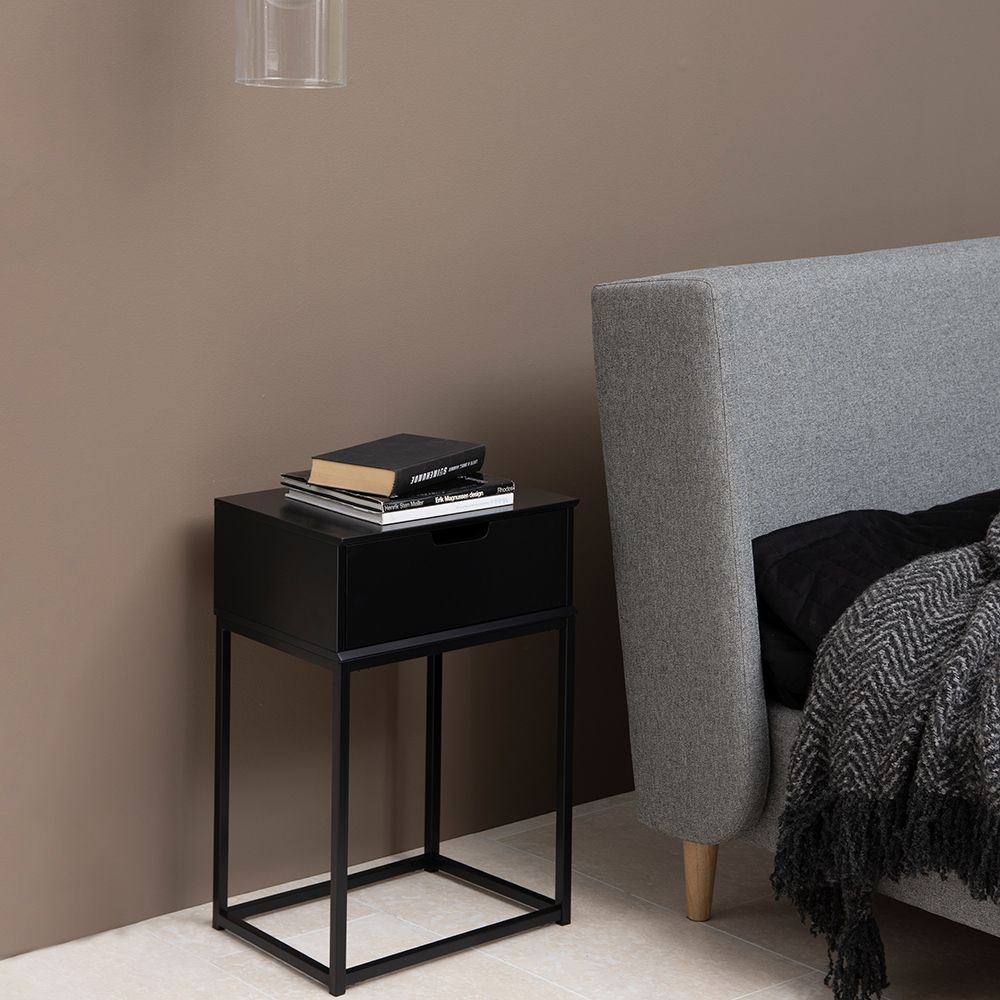 Mitra 1 Drawer Bedside Table In Black - Price Crash Furniture