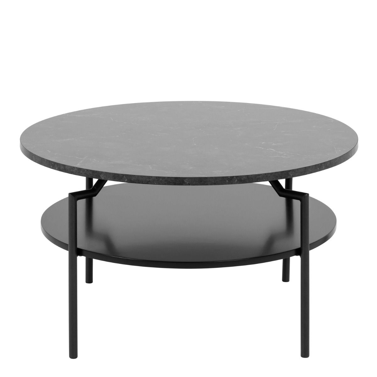 Goldington Round Coffee Table Black Marble Effect & Black Legs - Price Crash Furniture