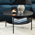 Goldington Round Coffee Table Black Marble Effect & Black Legs - Price Crash Furniture