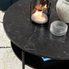 Goldington Round Coffee Table Black Marble Effect & Black Legs - Price Crash Furniture