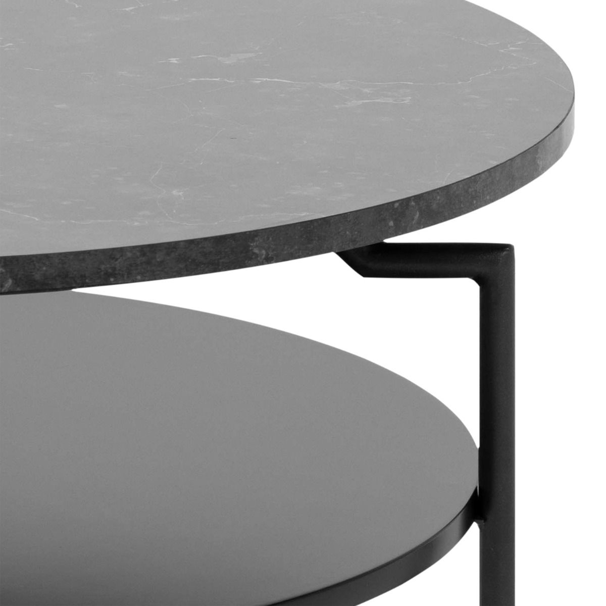 Goldington Round Coffee Table Black Marble Effect & Black Legs - Price Crash Furniture