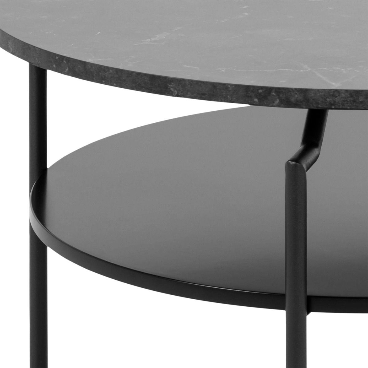 Goldington Round Coffee Table Black Marble Effect & Black Legs - Price Crash Furniture