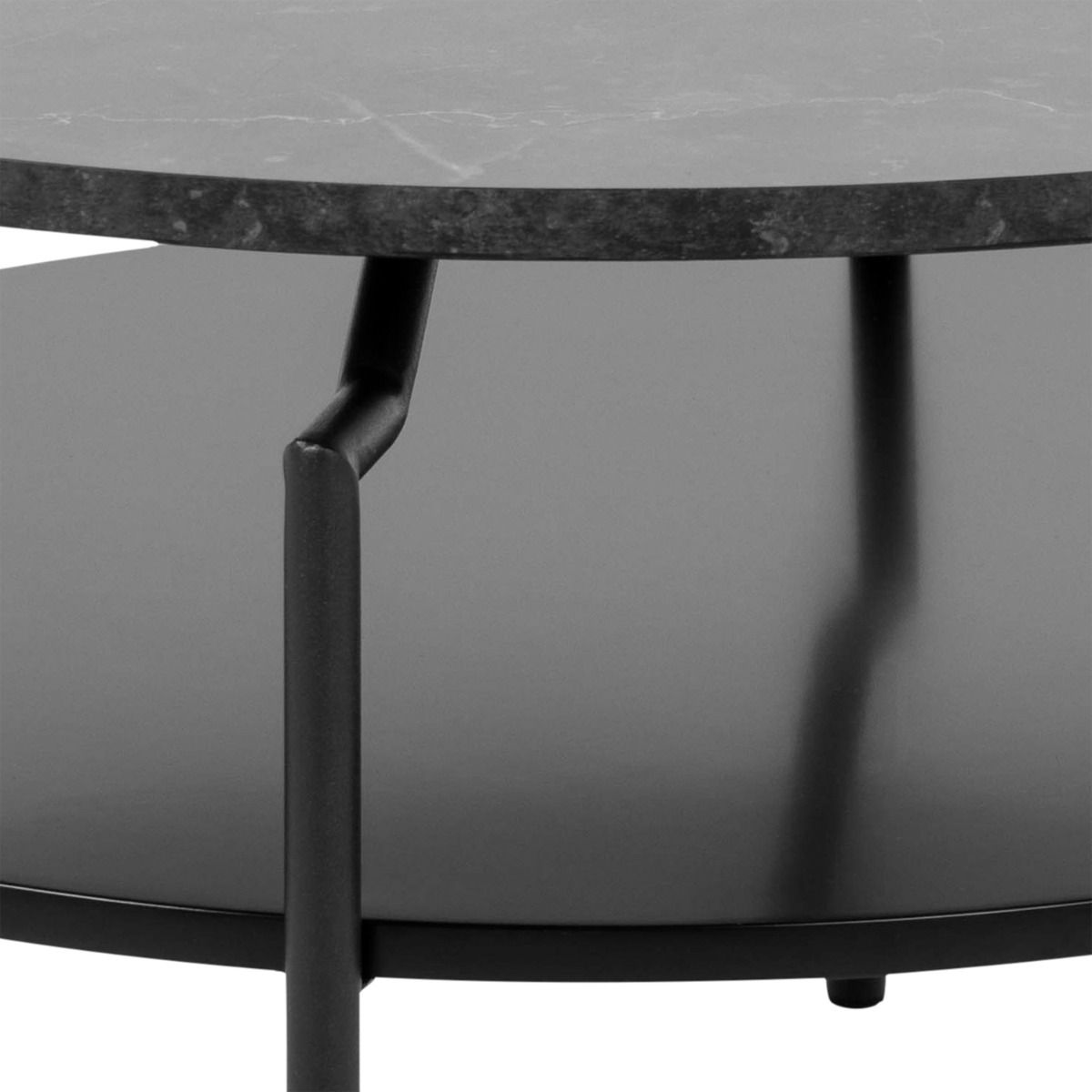 Goldington Round Coffee Table Black Marble Effect & Black Legs - Price Crash Furniture