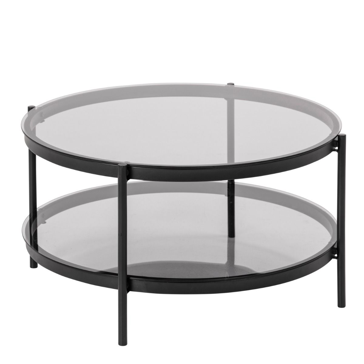 Bayonne Round Coffee Table In Black with Smoked Glass Top - Price Crash Furniture