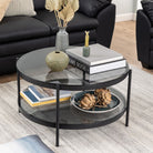 Bayonne Round Coffee Table In Black with Smoked Glass Top - Price Crash Furniture