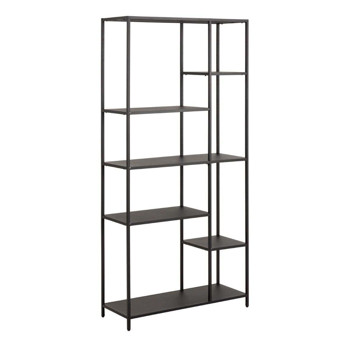 Newcastle Asymmetrical Bookcase With 6 Shelves In Matt Black - Price Crash Furniture