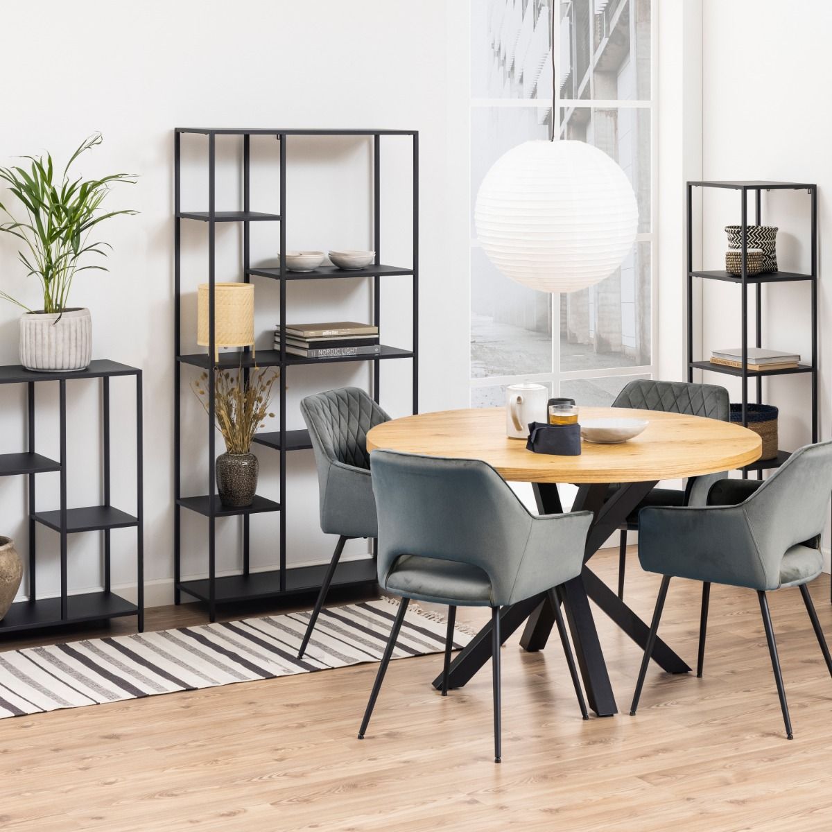 Newcastle Asymmetrical Bookcase With 6 Shelves In Matt Black - Price Crash Furniture